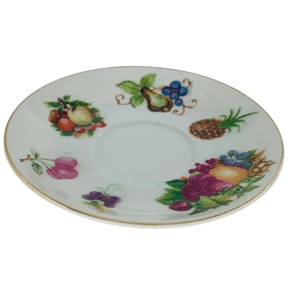Fruit Tea Cup Saucer Japan 1950s Plate Berries Motif Orchard Demitasse China
